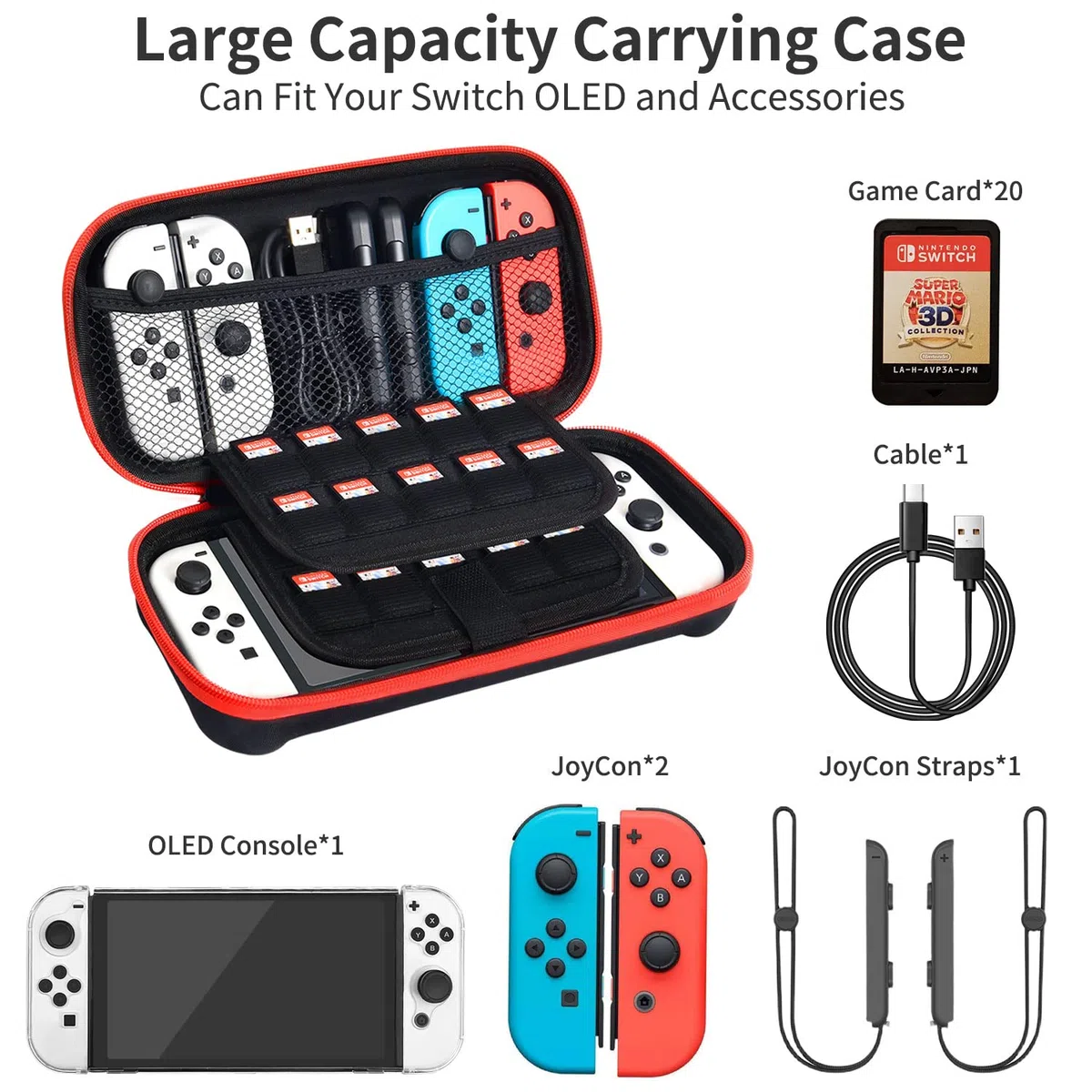 Custodia per Nintendo Switch OLED modello 2021, set di accessori con copertura trasparente, pellicola proteggi schermo, tappi per il pollice e altro ancora, adatta per viaggi e conservazione