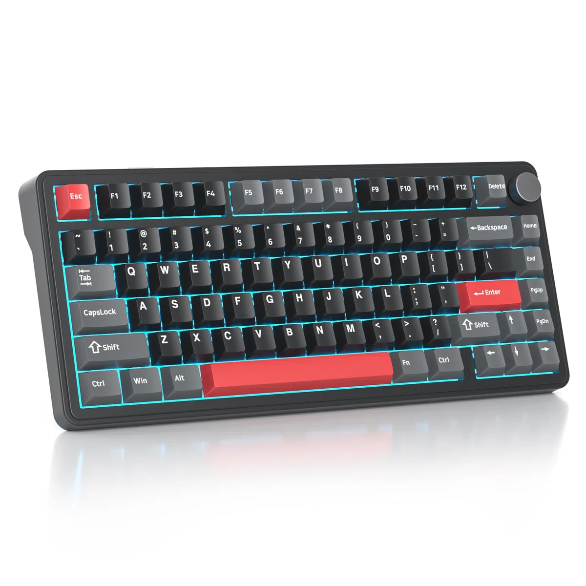SOLIDEE tastiera gaming meccanica 75 percento con manopola,Bluetooth 5.0/2.4GHz/USB-C tastiera meccanica gasket,tastiera hot swappable South Facing Keycaps,RGB Retroilluminata per Win Mac(Shadow Red)