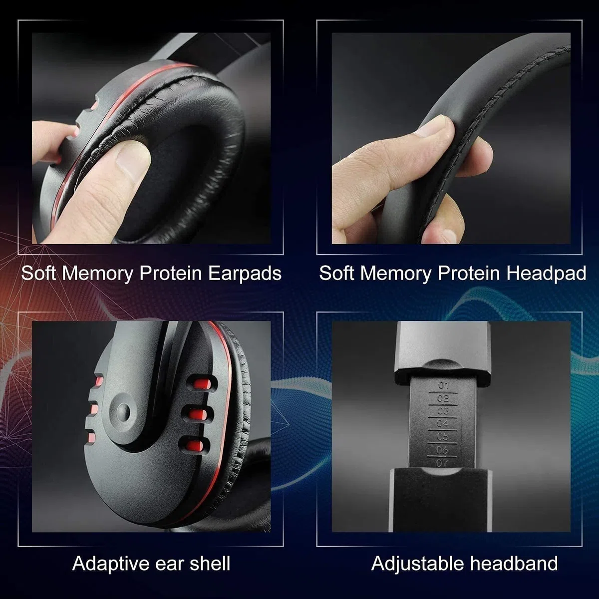 ARTSZY Gaming Aurnodastro for Le Cuffie del Suono Surround con Il Microfono Che annulla Il Rumore- Auricolari Memory Foam Luci for Laptop