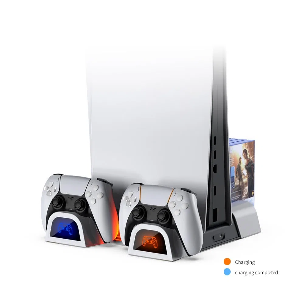BeisDirect Dispositivo di raffreddamento sottile per PS5, supporto di raffreddamento verticale, stazione di ricarica PS5 con indicatori LED, ventola di raffreddamento con 10 slot di gioco per console