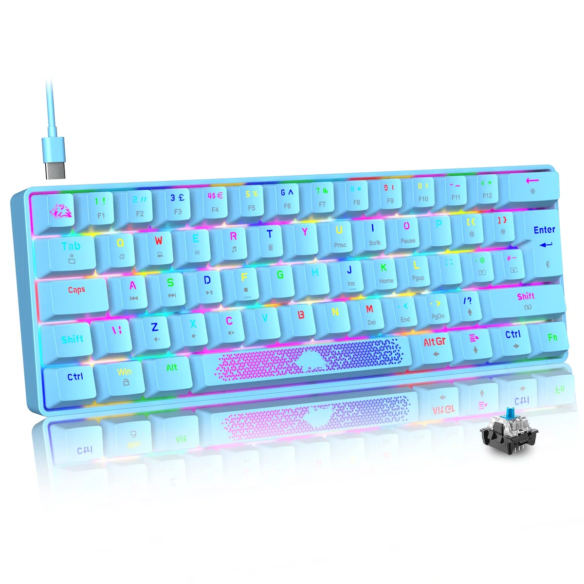 MAGIC-REFINER Tastiera Meccanica Switch Marrone 60% Compatto 62 Tasti USB C Wire RGB Retroilluminato Tastiere da gioco Ergonomica Rainbow LED Compatibile con PC, laptop, MAC - Blu/Interruttore Blu