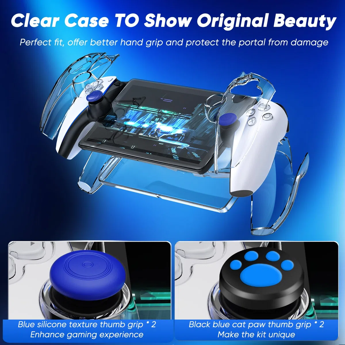 Auarte Set di accessori 12 in 1 per PlayStation Portal Remote Player | Custodia rigida per PS Portal con custodia trasparente per PS5 Portal, 2 pellicole protettive con 4 impugnature per pollice