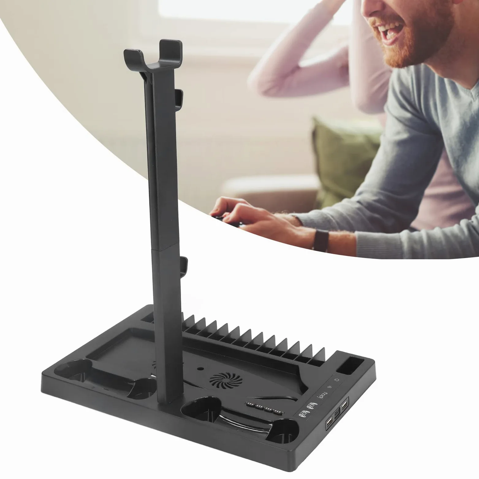 Ventola di Raffreddamento del Supporto Verticale PS5 Stazione di Ricarica Professionale a Doppio Controller con Vassoio Portaoggetti per Supporto per Cuffie
