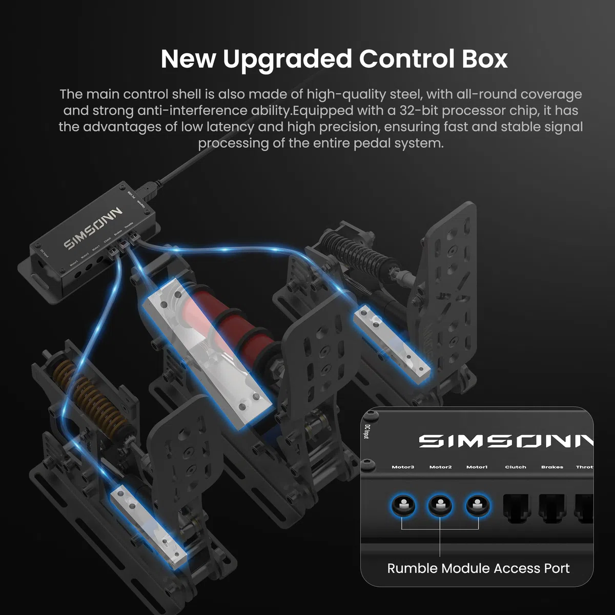 SIMSONN Plus X Sim Racing Pedals Pedali idraulici HE con cella di carico per simulatore di corse su PC Supporto per reattore aptico (Plus X P2-H2)