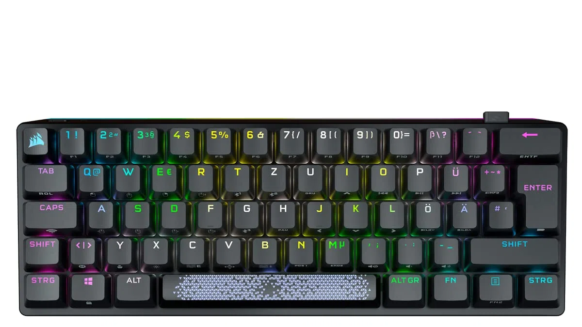 Corsair K70 Pro Mini Wireless Gaming Tastatur - MX Speed Silver, Schwarz