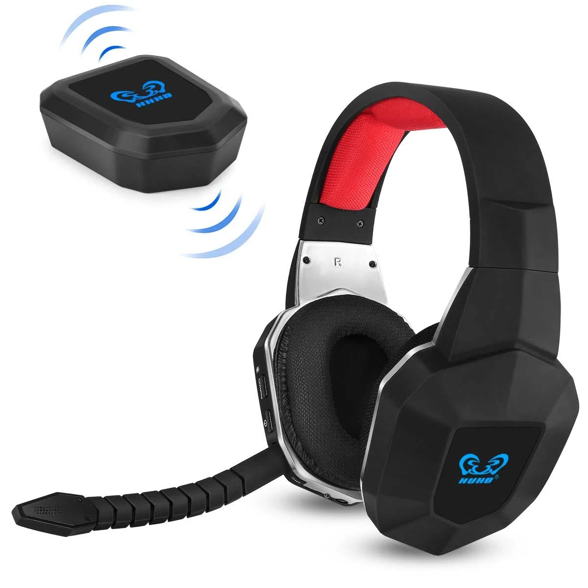 HUHD Wireless Stereo Gaming Headset 2,4 GHz Cuffie ottiche da gioco con 7.1 Surround Sound per PS4 Xbox One PS3 Xbox 360 PC MAC Laptop Tablet Skype microfono staccabile batteria ricaricabile