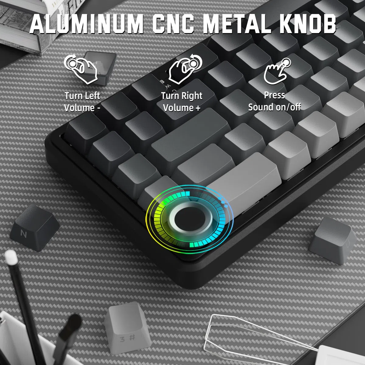 MAMBASNAKE X ATTACK SHARK X66 65% Tastiera Meccanica Wireless Con Manopola, Tastiera Hot Swap RGB Gaming Keyboard 60 Percento, BT/2.4G/USB-C,Linear Switch,Tasti PBT Stampati Lateralmente-Moonlit Night