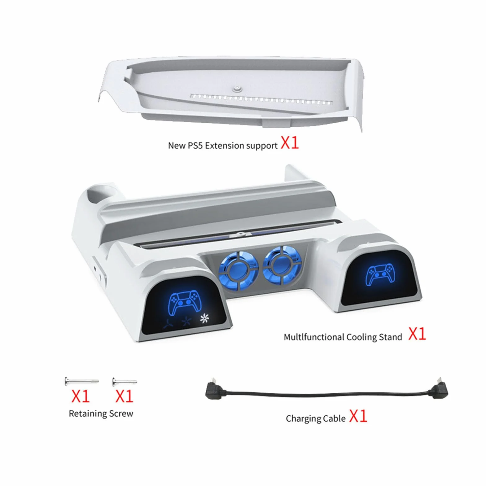 Stazione di raffreddamento per console di gioco PS5, PS5, stazione di raffreddamento multifunzionale e di ricarica per console di gioco, con porta USB di ricarica e 11 slot di gioco, accessorio