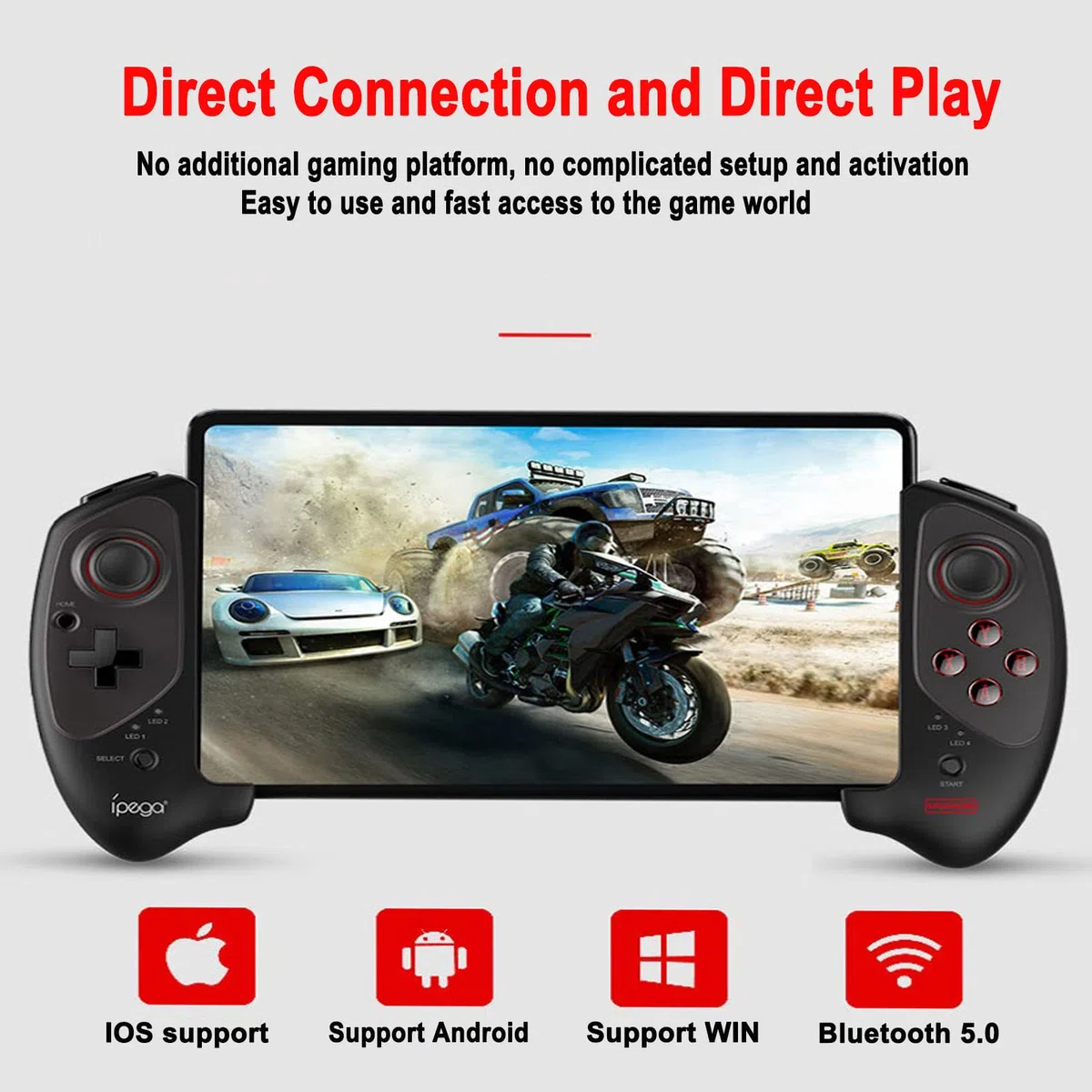 PG-9083S Gamepad Estensibile telescopico Bluetooth per Smartphone/Tablet, Joystick per Controller di Gioco, Compatibile con Android/iOS.Connetti Direttamente, Facile da Usare