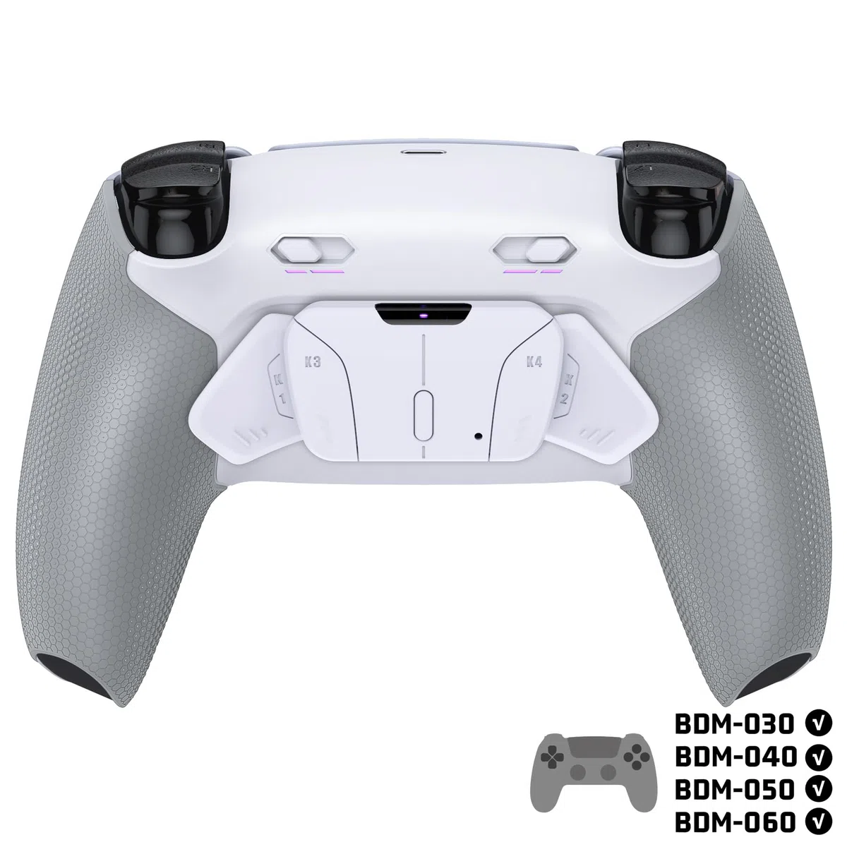 eXtremeRate RISE4 Plus MAX Remap Kit per ps5 Controller BDM-030 040 050 060, 4 Palette Posteriori Programmabili & Clicky Trigger Stop per ps5 Joystick - Senza Controller, Bianco&Grigio