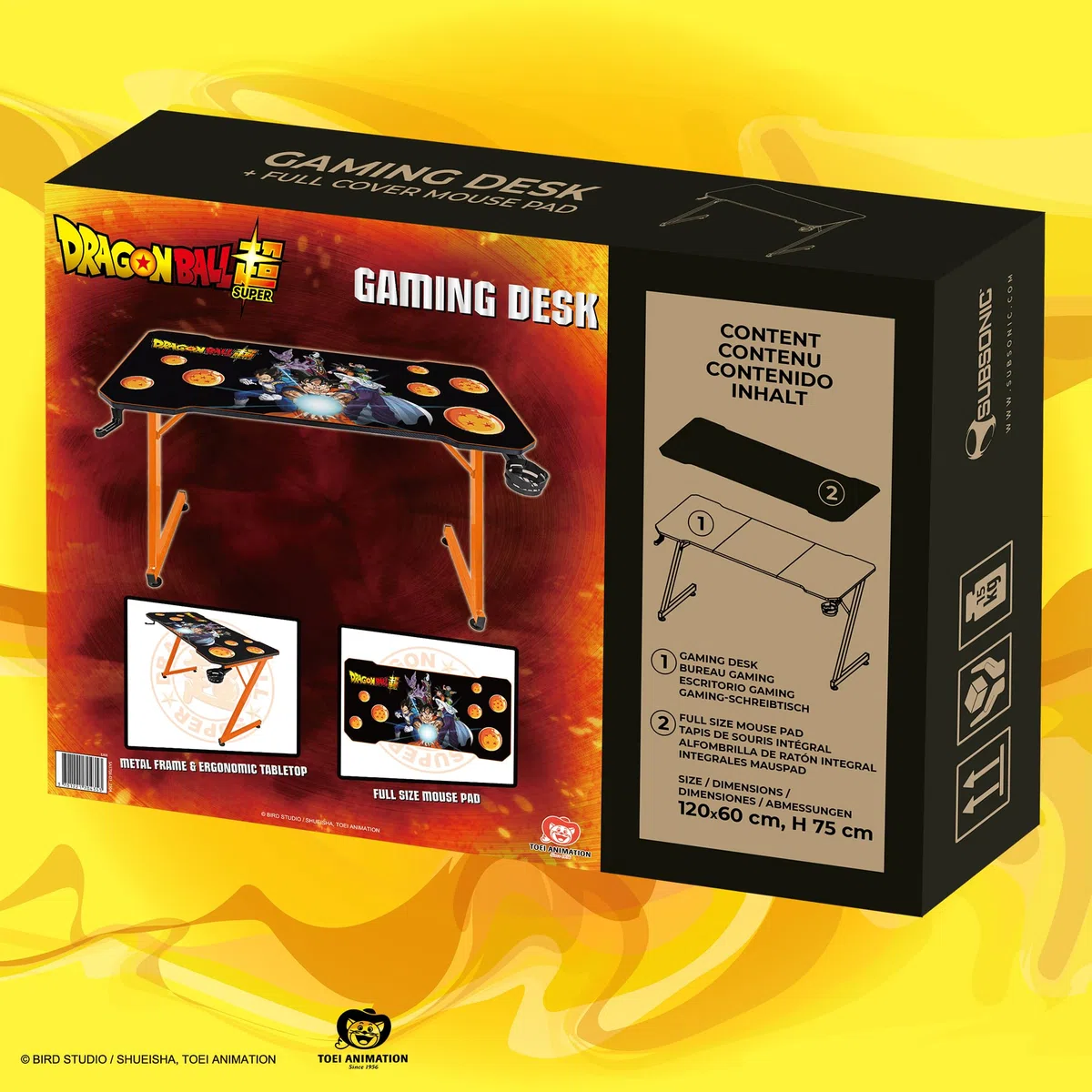 SUBSONIC - Scrivania da gaming ergonomica con finitura in carbonio e tappetino per mouse XXL Dragon Ball per PC Gaming - Licenza ufficiale - Piano nero e base arancione