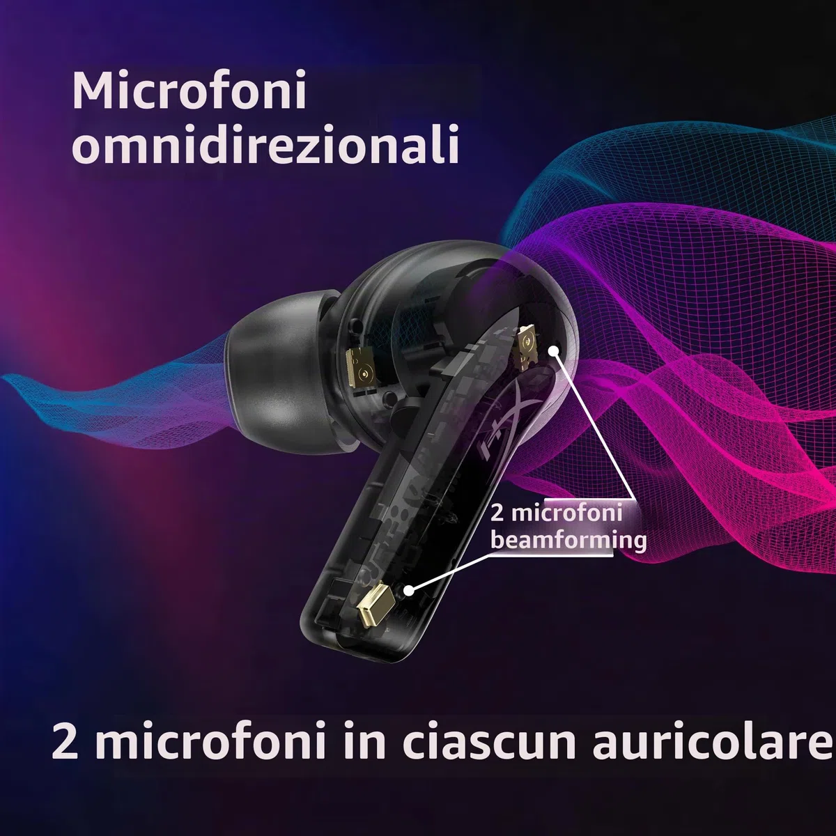 HyperX Cloud MIX Buds 2 Auricolari, Connessione Senza Filo 2,4 GHz o Bluetooth, 3 Misure di Copri auricolari in Silicone, Microfono Integrato, Custodia di Ricarica, Fino a 33 Ore di Autonomia, Nero