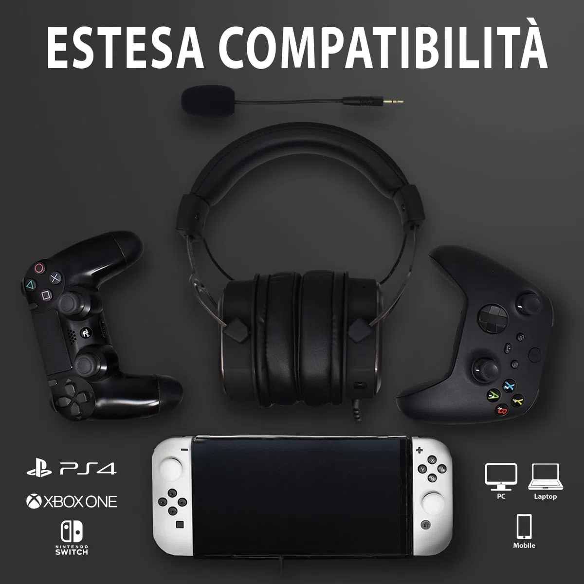 SPYCO - Cuffie Gaming Impulse HE-122, Audio 7.1 Surround, Driver 50 mm, Microfono Omnidirezionale, Compatibili con PC, Mac, Xbox One, PS4, Switch, Nero e Argento