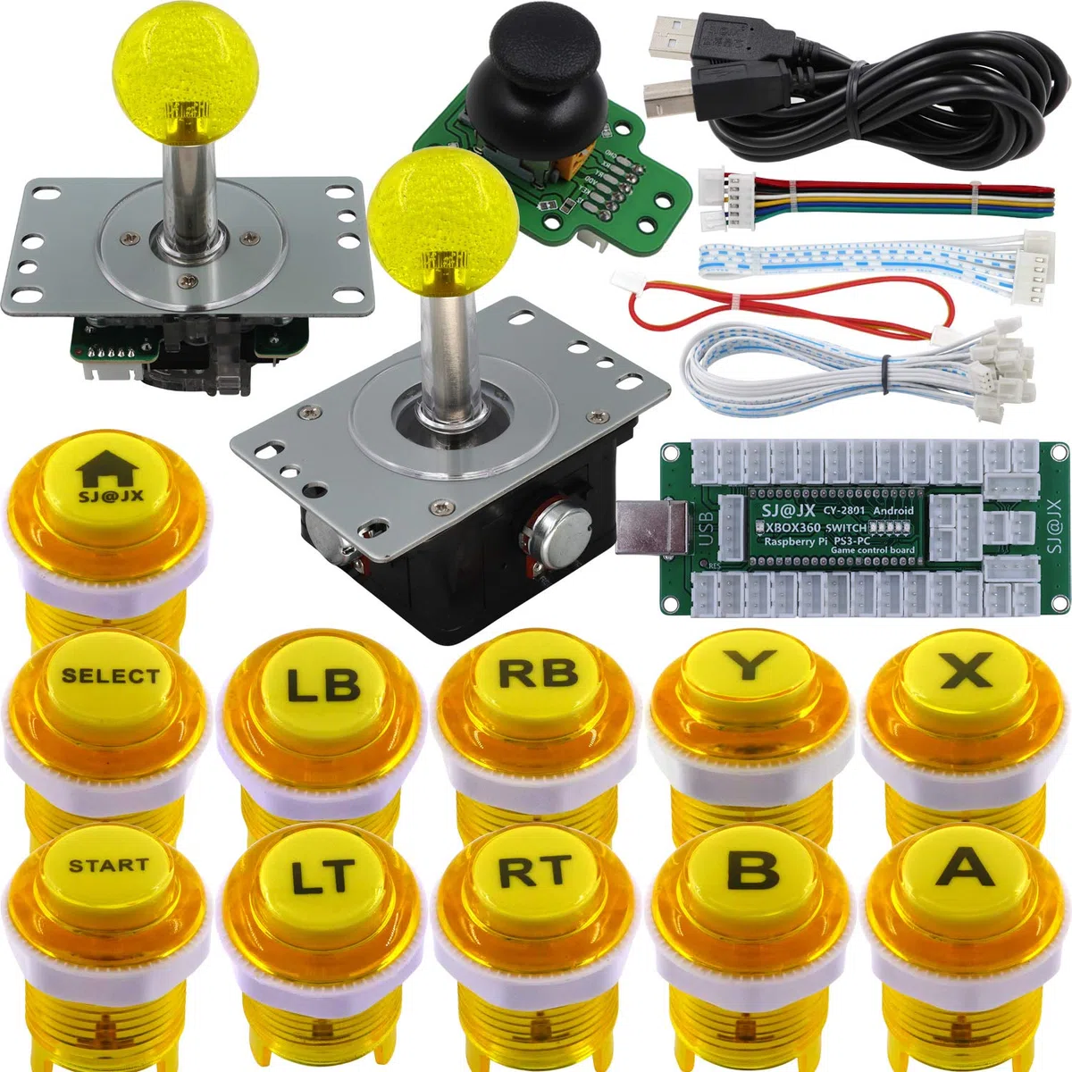 SJ@JX Arcade Game Controller 3D Gamepad Analog Stick Sensor Fly Joystick Microswitch MX LED Button USB Encoder Light Cable for PC PS3 Nintendo Switch Xbox 360 Android Raspberry Pi