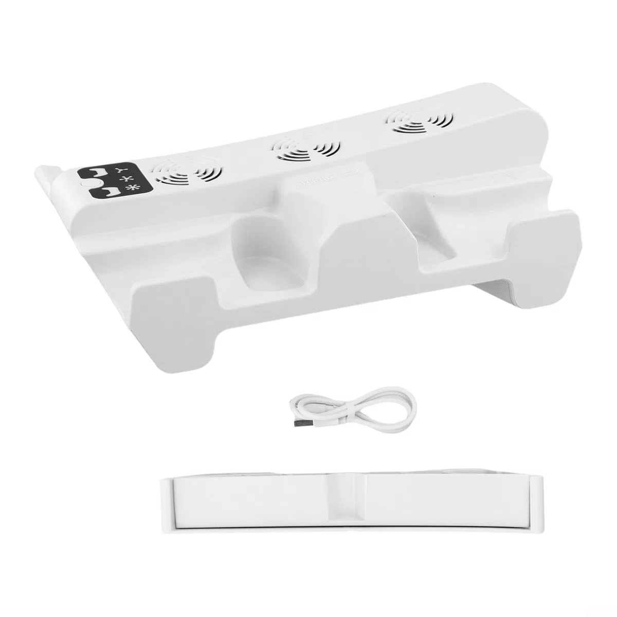 DAZZLEEX Base di raffreddamento orizzontale per PlayStation 5 Pro/Slim Dual Charger Dock con ventola di raffreddamento a 3 velocità Luci di stato LED Supporto salvaspazio in ABS bianco per un