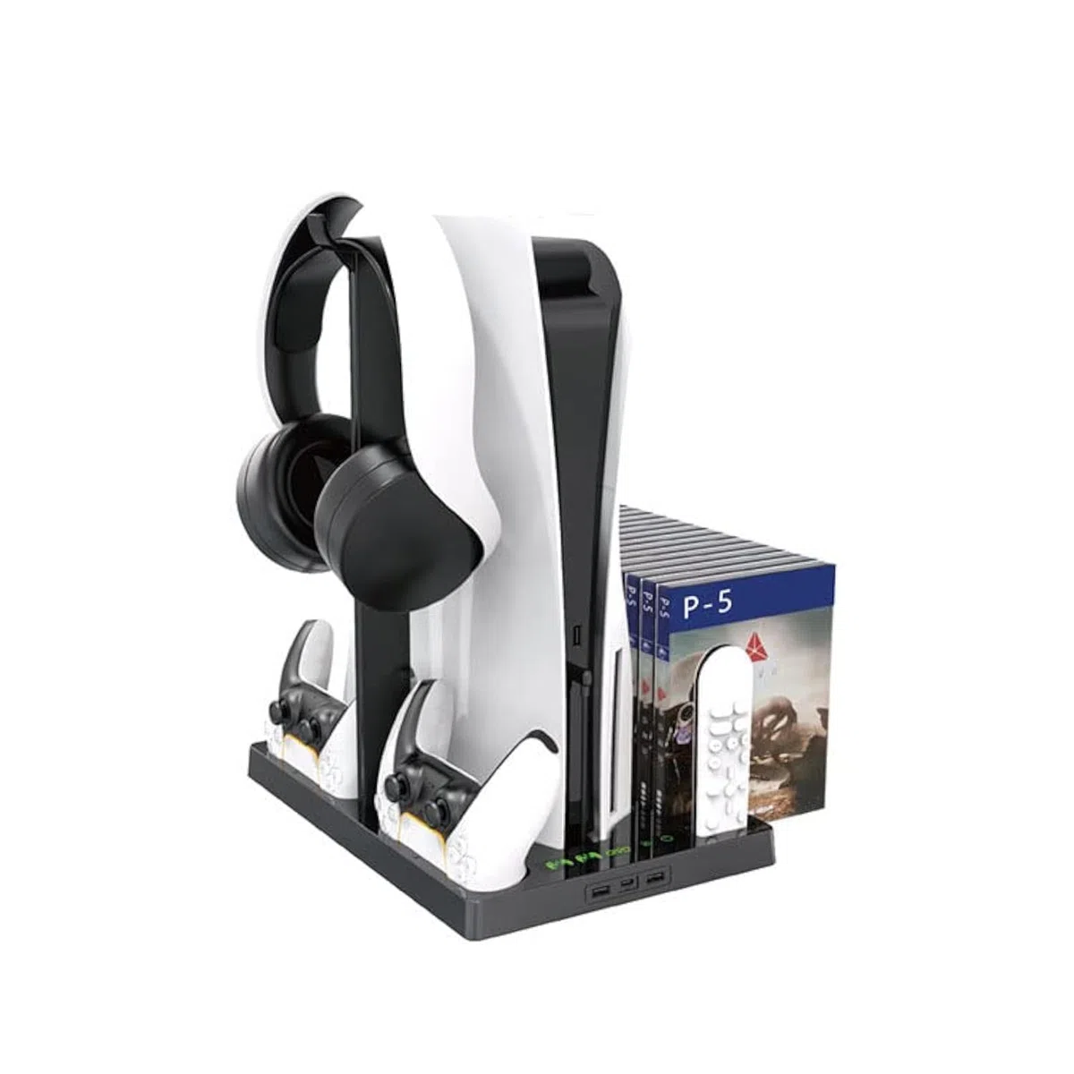 Per PS5, stazione di ricarica multifunzione con LED, base di raffreddamento multifunzione, docking station Dual Charger per PS5 con supporto per cuffie (nero, PS5) IV-P5246