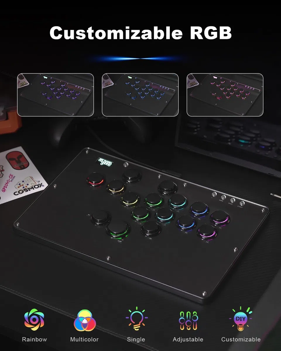 Haute42 - Controller senza leva U16 per giochi arcade: pannello graffiti fai da te, cerchi retrò, serie U16, interruttore a 16 tasti a basso profilo in cristallo, controller RGB personalizzato per