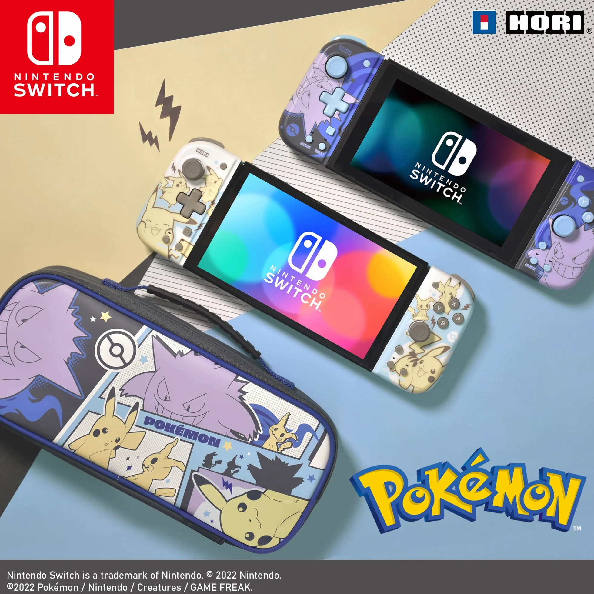 HORI Nintendo Switch Custodia Cargo Compact (Pikachu, Gengar e Mimikyu) - Custodia da viaggio compatibile con Split Pad Compact - Licenza ufficiale Nintendo e Pokémon