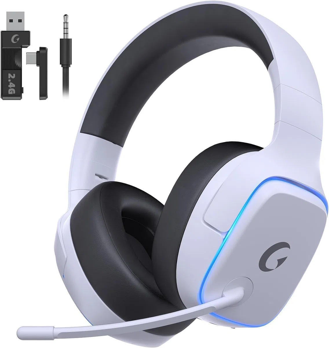 Gvyugke Cuffie Gaming Wireless per Ps5/Ps4/ PC/Switch, 2,4GHz Wireless, Bluetooth 5.3 e Cavo da 3,5mm, Cuffie con Microfono 7.1 Qualità Audio Senza Perdita di Bassa Latenza, Durata di Oltre 70+ Ore