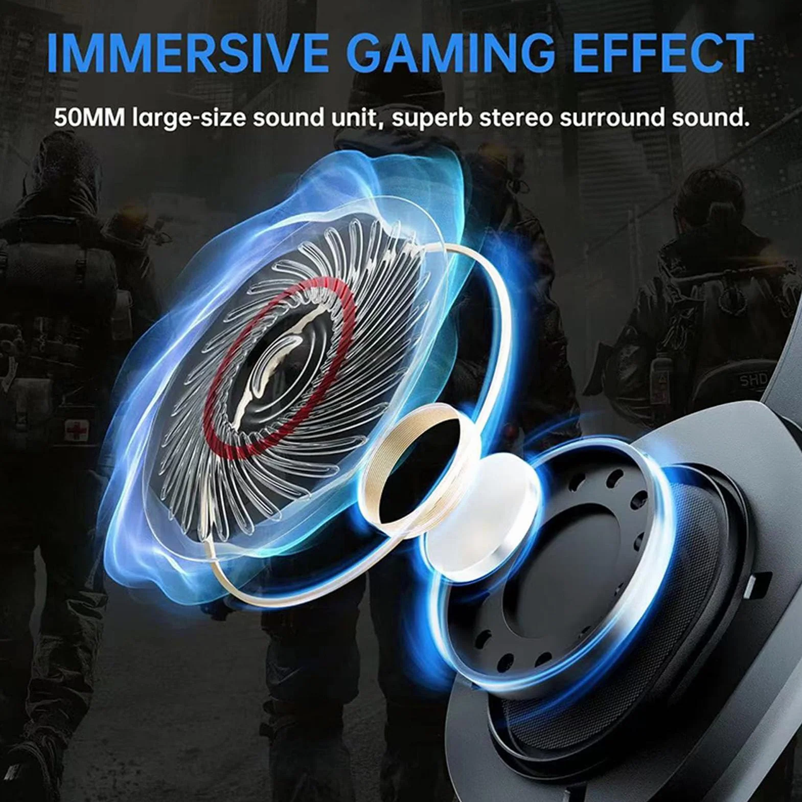 Septpenta Cuffie da Gioco Wireless da 2, 4 GHz, Illuminazione RGB, Cancellazione del Rumore a Bassa Latenza, Cuscinetti Auricolari Morbidi e Delicati sulla Pelle, Microfono Staccabile