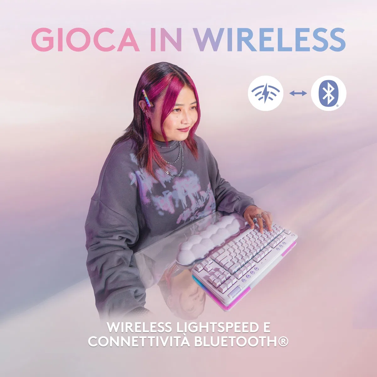 Logitech G715 Tastiera Gaming Wireless con Luce RGB LIGHTSYNC | Velocità Della LUCE, Linear Switch (Rosso GX) e Supporto Per Tastiera, Compatibile con PC e Mac - Bianco