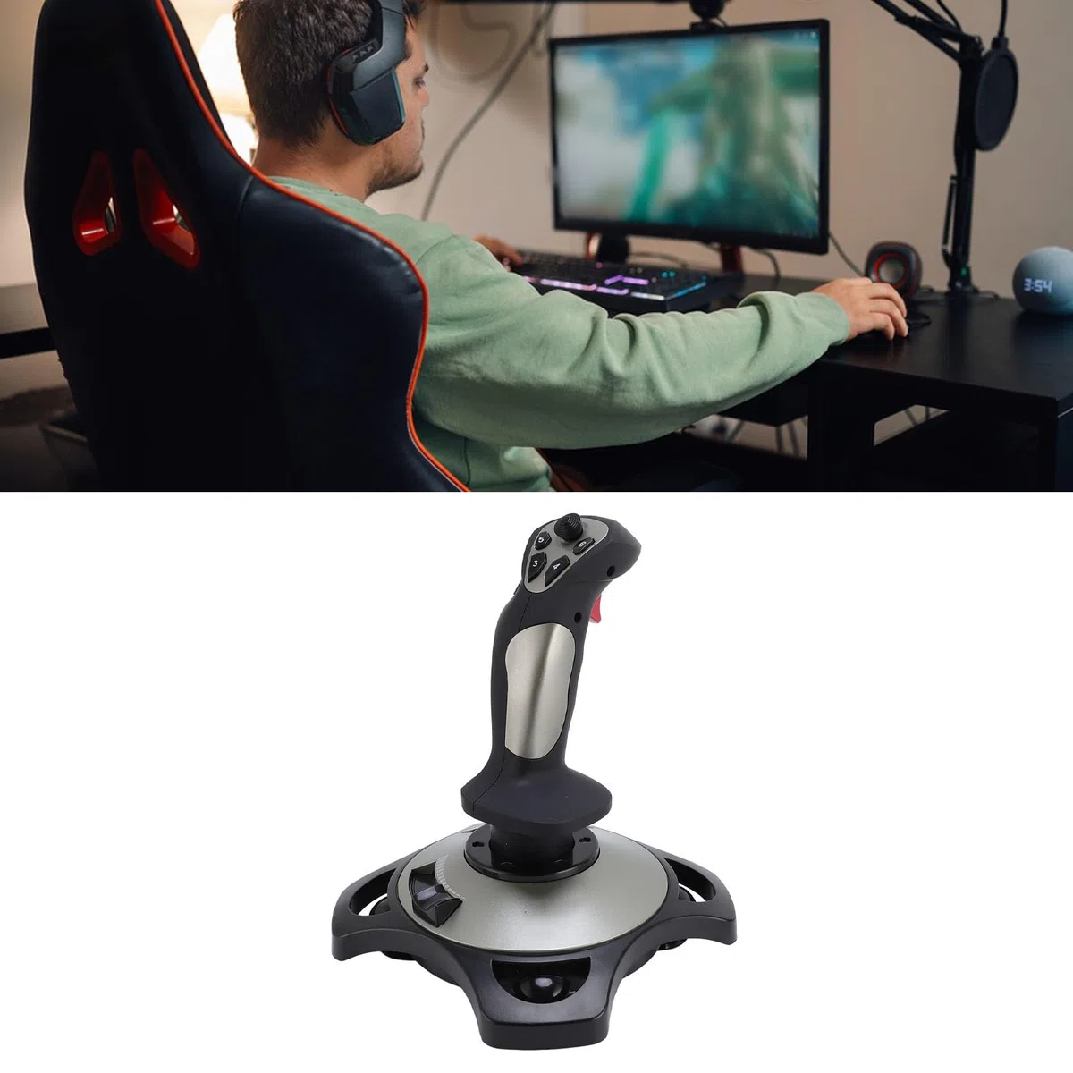 Bewinner Joystick per Simulatore di Volo con Vibrazione, Acceleratore, 12 Pulsanti Programmabili, Cavo USB per PC per Wins 7 8 10 11, Impugnatura Ergonomica per Giochi di Volo
