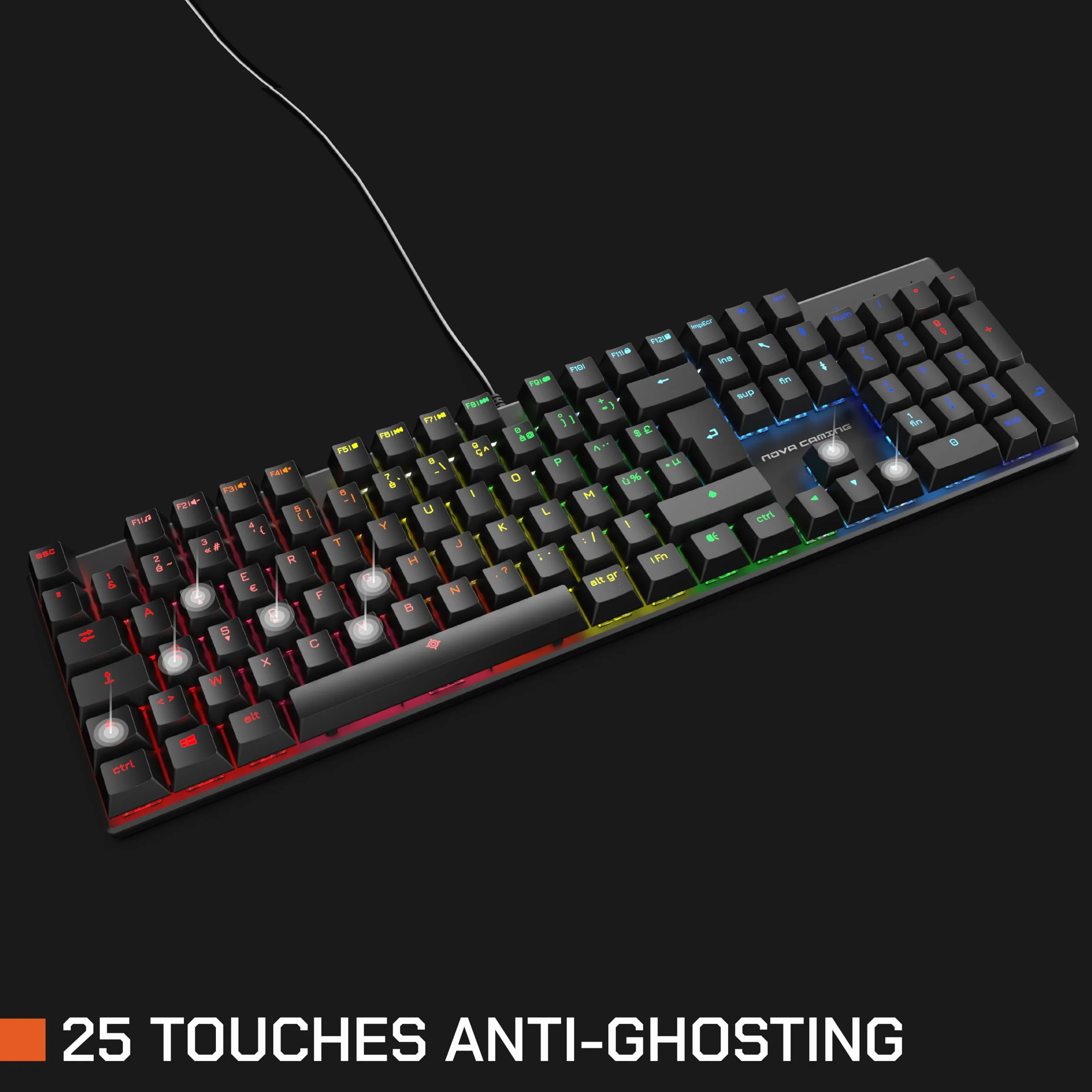 NOVA GAMING HERCULE - Tastiera Gaming Meccanica cablata USB - Tastiera Gamer, retroilluminazione RGB, 104 tasti di cui 26 anti-ghosting, AZERTY francese - Compatibile con PC Gaming, Windows e Linux