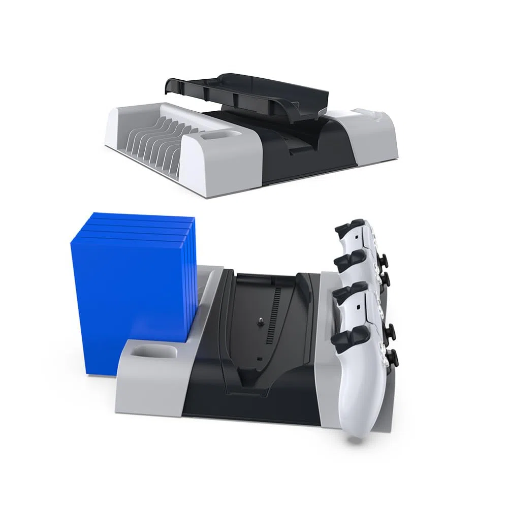 BeisDirect Dispositivo di raffreddamento sottile per PS5, supporto di raffreddamento verticale, stazione di ricarica PS5 con indicatori LED, ventola di raffreddamento con 10 slot di gioco per console