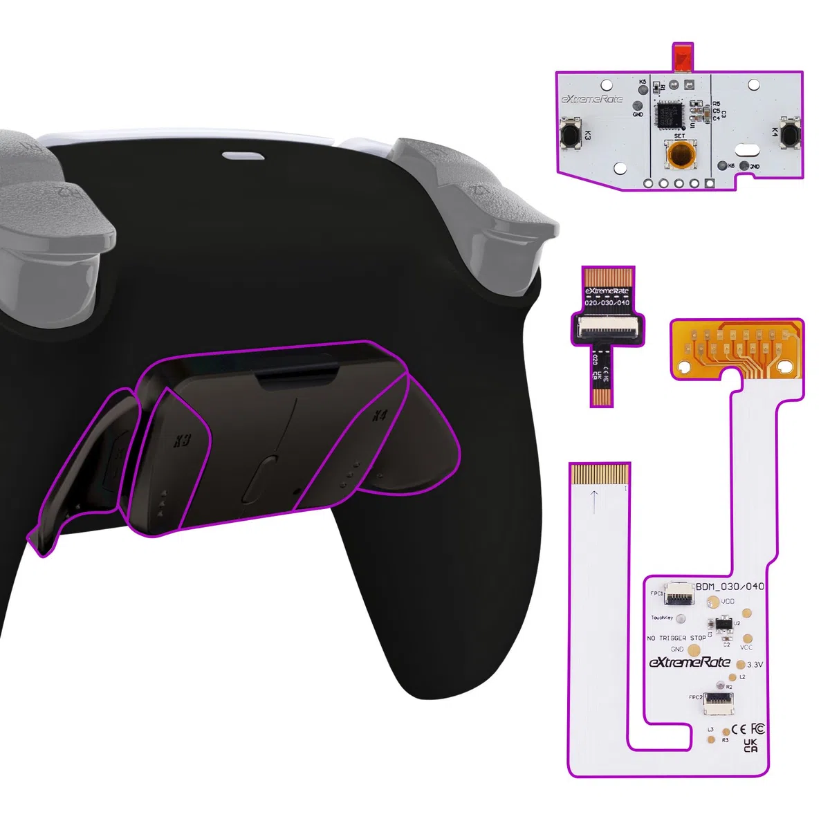eXtremeRate Rise4 V3 Remap Kit Programmabile per ps5 Controller BDM-030/040/050,4 Palette Metallo Back Button Paddles,Tasti Aggiuntivi Cover Posteriore per ps5 Joystick-Nero
