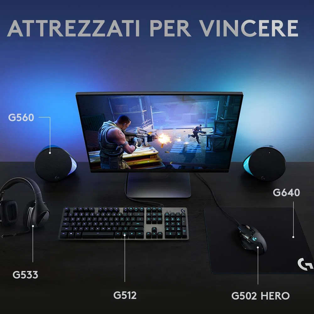 Logitech G512 Tastiera Gaming Meccanica, RGB LIGHTSYNC, Tasti Retroilluminati, GX Red Lienear Switch, Telaio in Alluminio Spazzolato, Tasti Personalizzabili, USB, QWERTY US Layout, Carbon/Nero