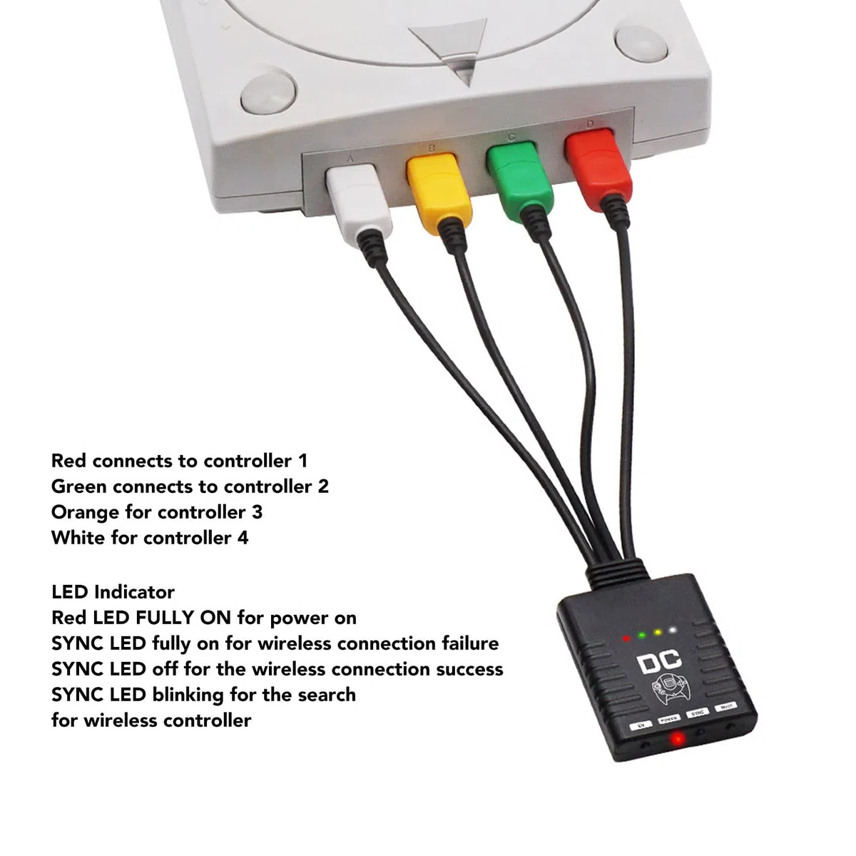 DC Dreamcast Adattatore Controller Convertitore Convertitore Maniglia Wireless Bluetooth, con Indicatore LED, Plug and Play Semplice, Convertitore Controller Bluetooth 4