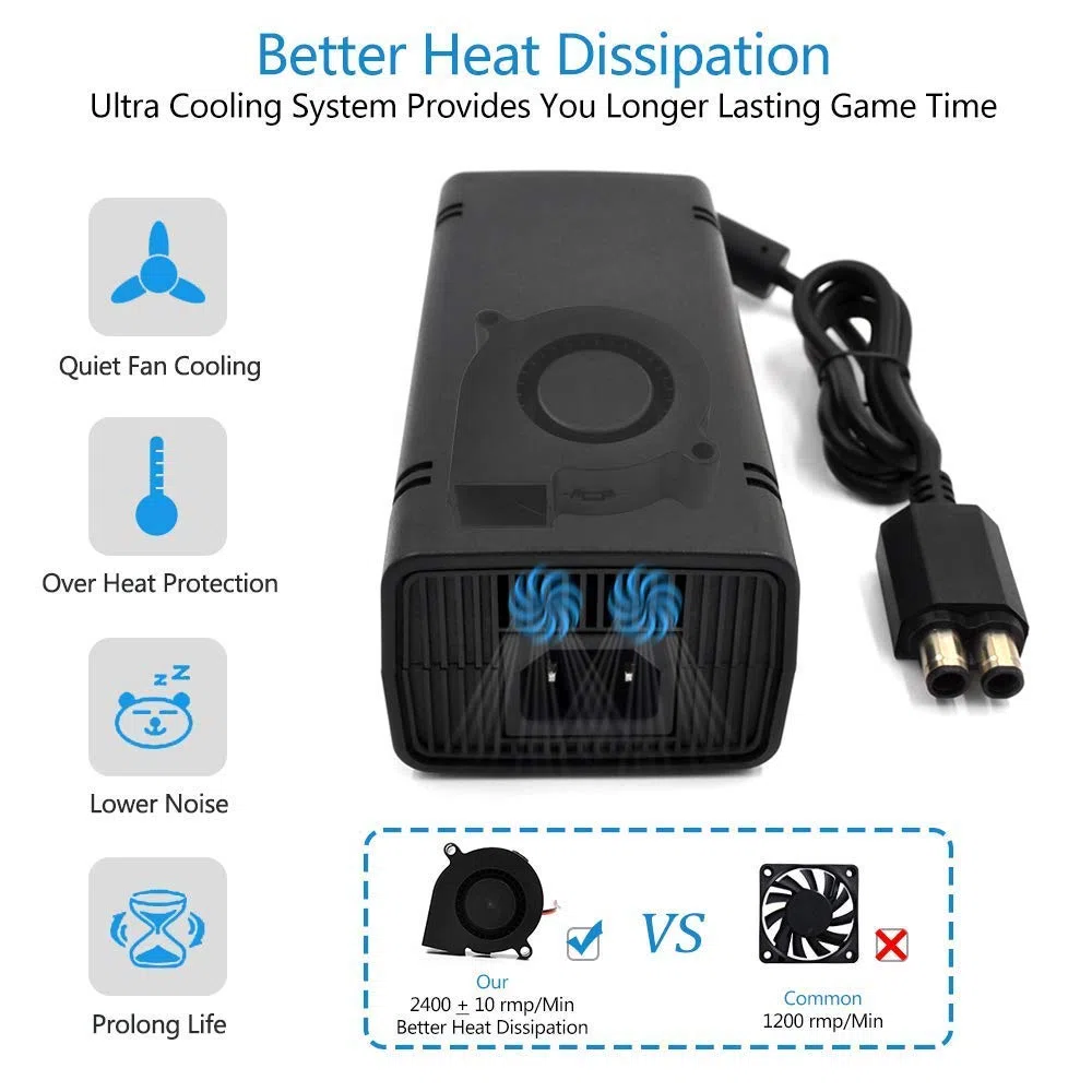 Adattatore CA per Xbox 360 Slim, alimentatore con cavo di ricambio per console Xbox 360 Slim