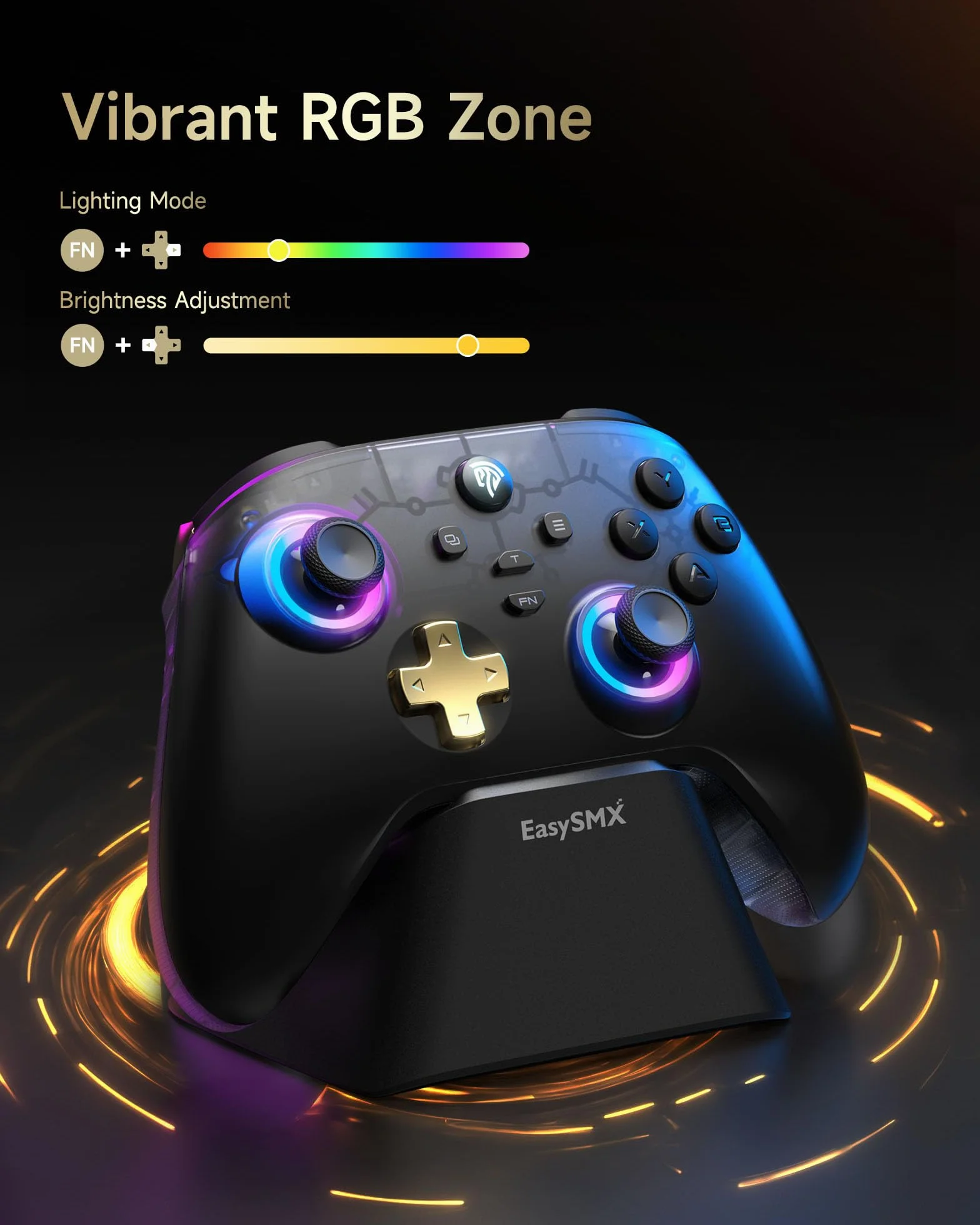 EasySMX D05 Wireless Controller PC con Base di Ricarica - RGB luce - Joystick Hall - Trigger Hall - Batteria ricaricabile da 1000 mAh - Vibrazione - Turbo - per PC/Switch/Mobile - Nero