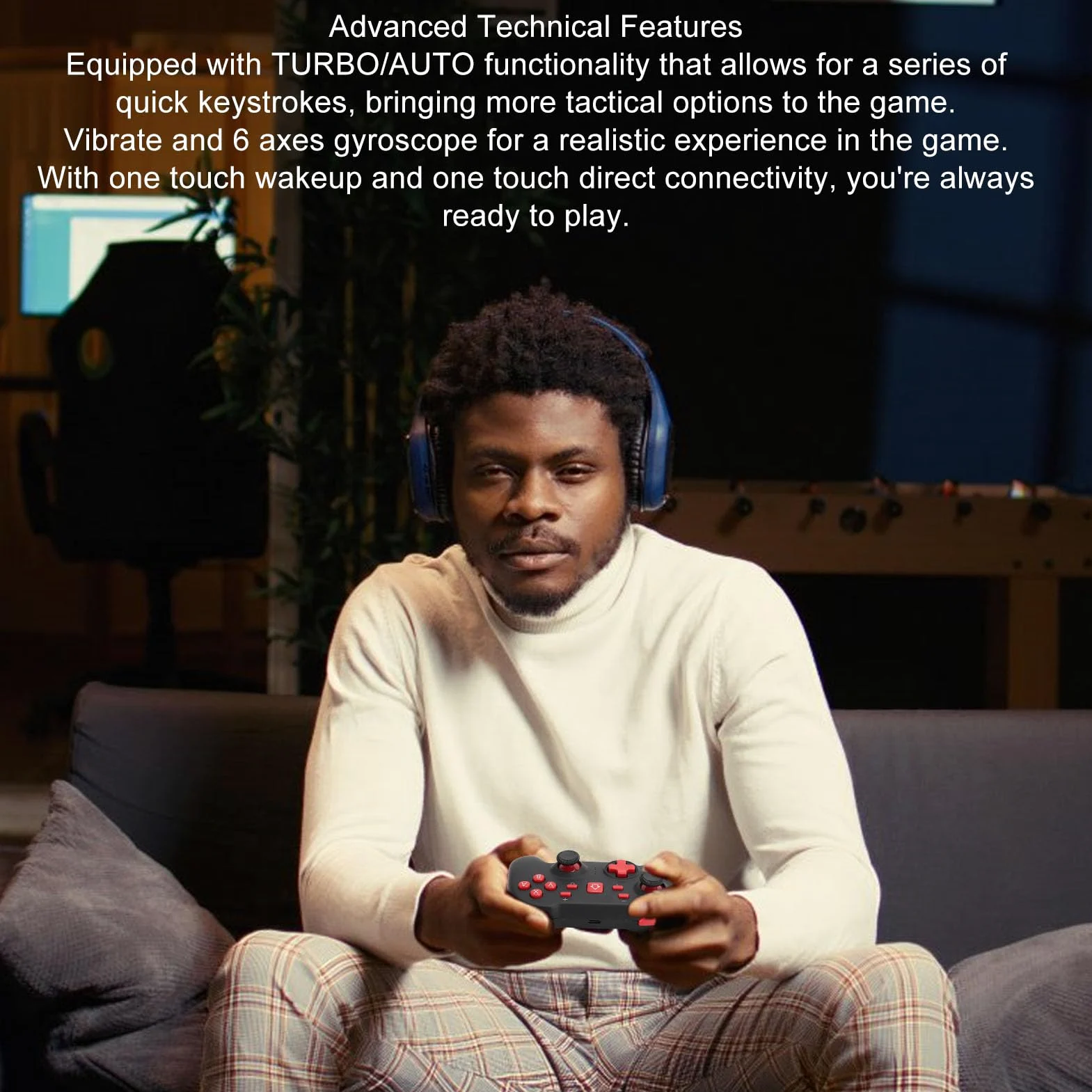 Garsent Controller Wireless, Controller di Gioco Ricaricabile con Giroscopio a 6 Assi, un Tasto di Attivazione, Automatico, Turbo, Vibrazione, Gamepad Bluetooth 5.0 per per