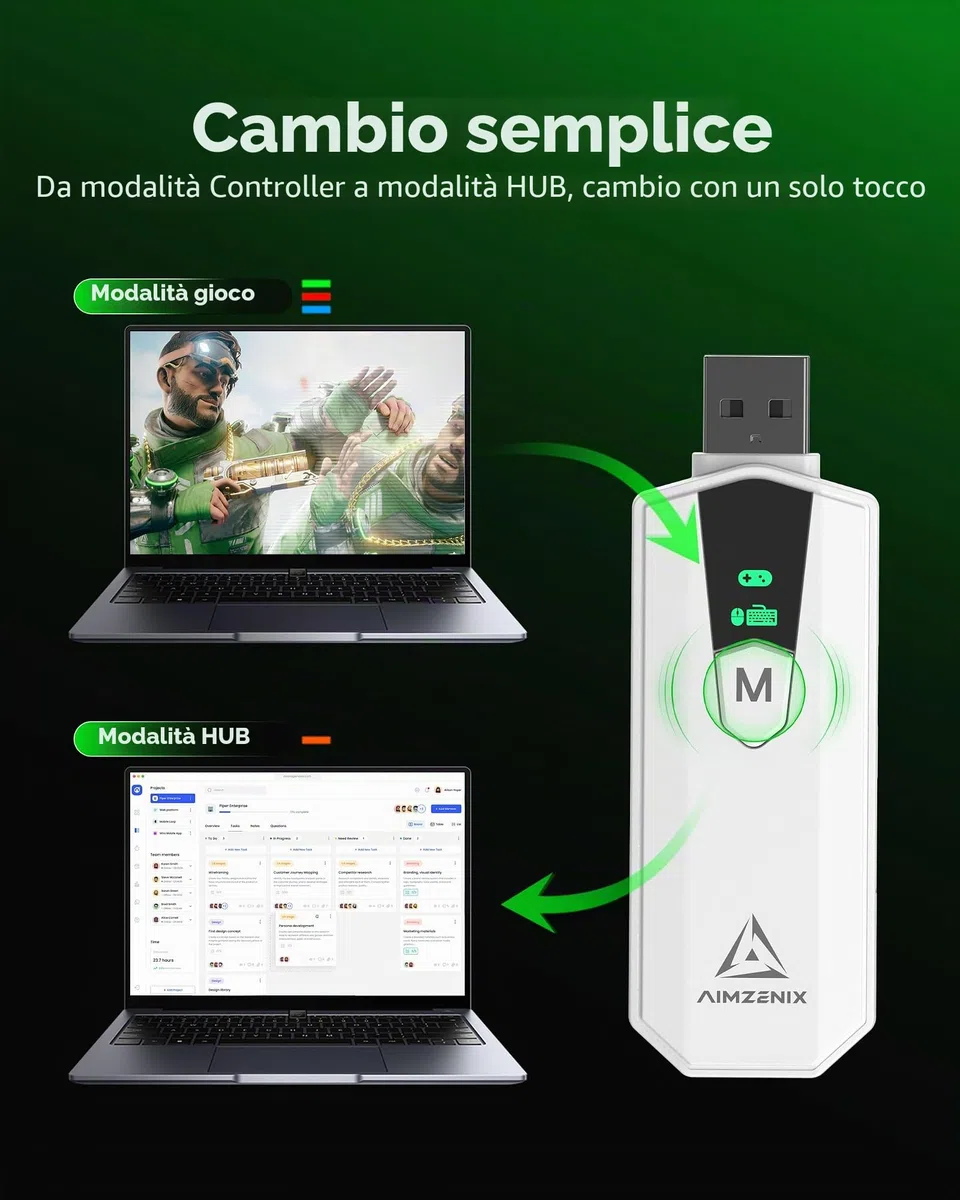 AIMZENIX AX200 PRO - Adattatore per tastiera e mouse per PC e Nintendo Switch | Convertitore ad alte prestazioni per giocare a FPS, COD, APEX, LE FINALI