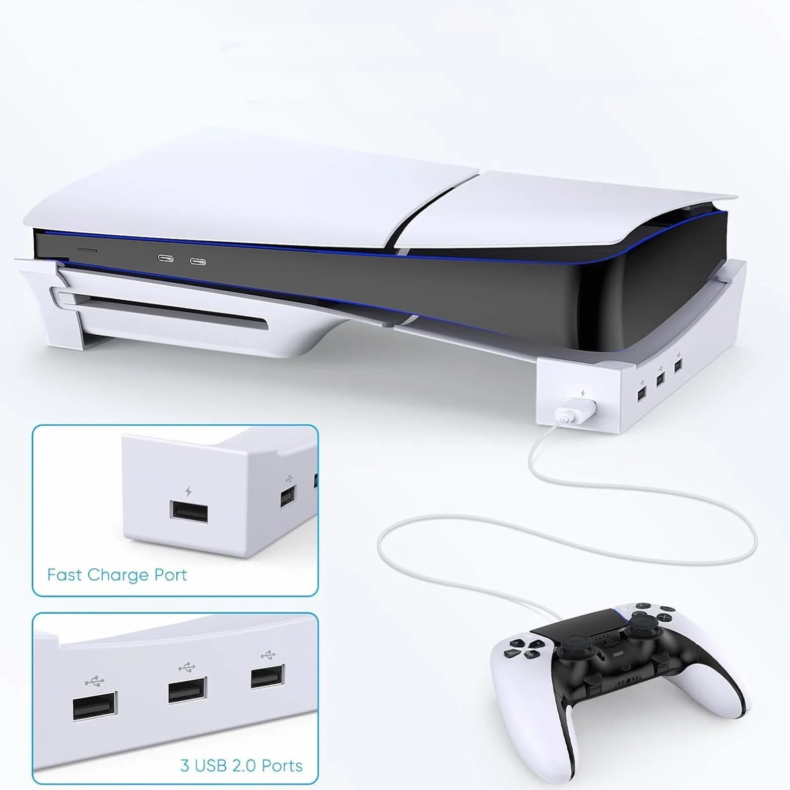 MOOKEENONE Hub orizzontale 4 Porta USB Base del basamento per PS5 Slim Console, Aggiornamento Accessori Stand Holder
