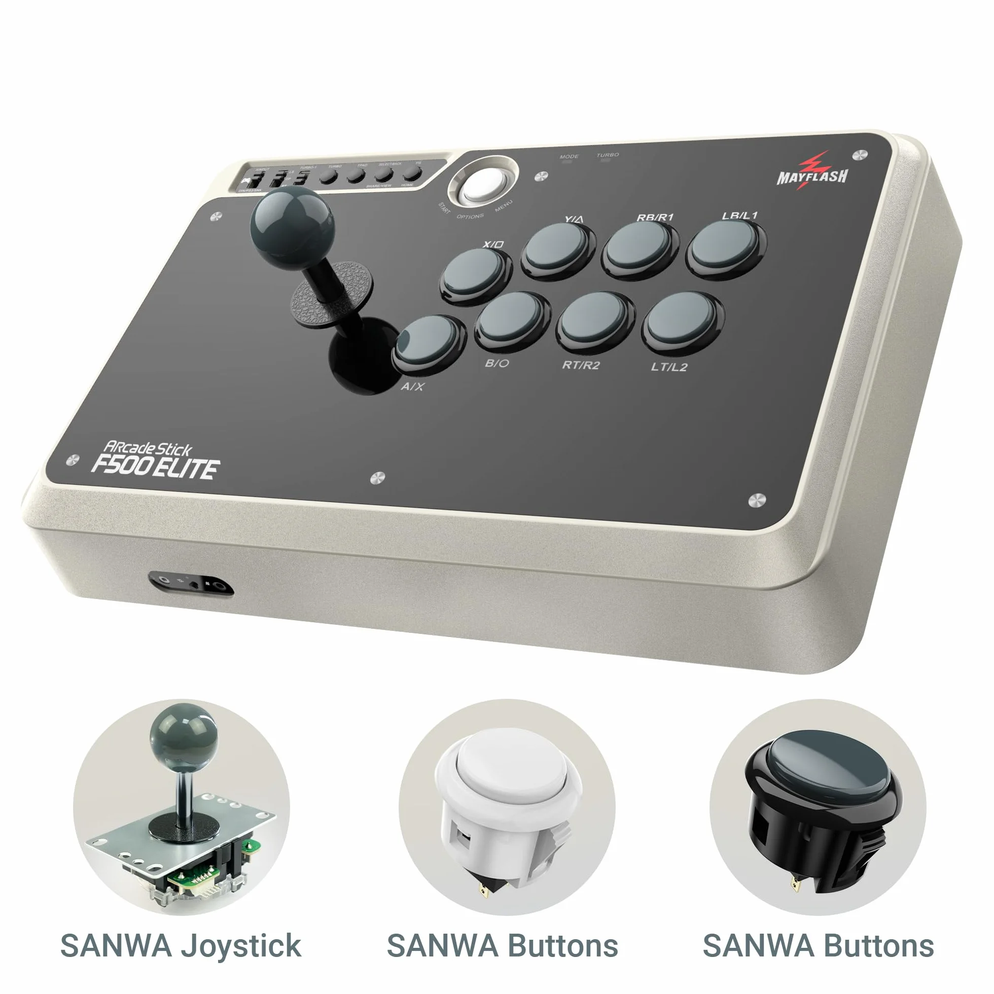 MAYFLASH Arcade Stick F500 Elite con pulsanti e joystick Sanwa per Xbox Series S/X, Xbox One, PS4, PS3, Switch/Switch 2, Android, Windows, macOS e molto altro ancora.