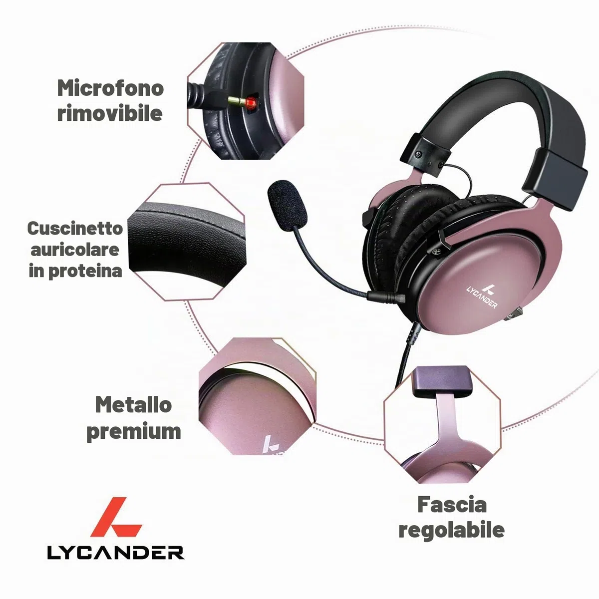 LYCANDER Cuffie USB con microfono staccabile, jack audio ibrido da 3.5 mm e ingresso USB, struttura in metallo robusto, ampia compatibilità, adatto per chiamate in conferenza, musica, film e giochi
