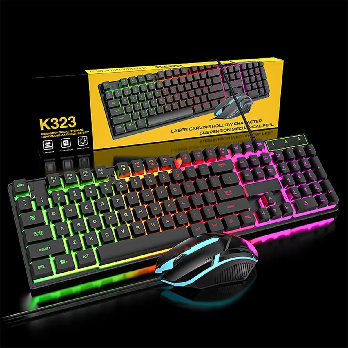 Wired Gaming keyboard and Mouse set Cool backlit mechanical keyboard set - for gaming office