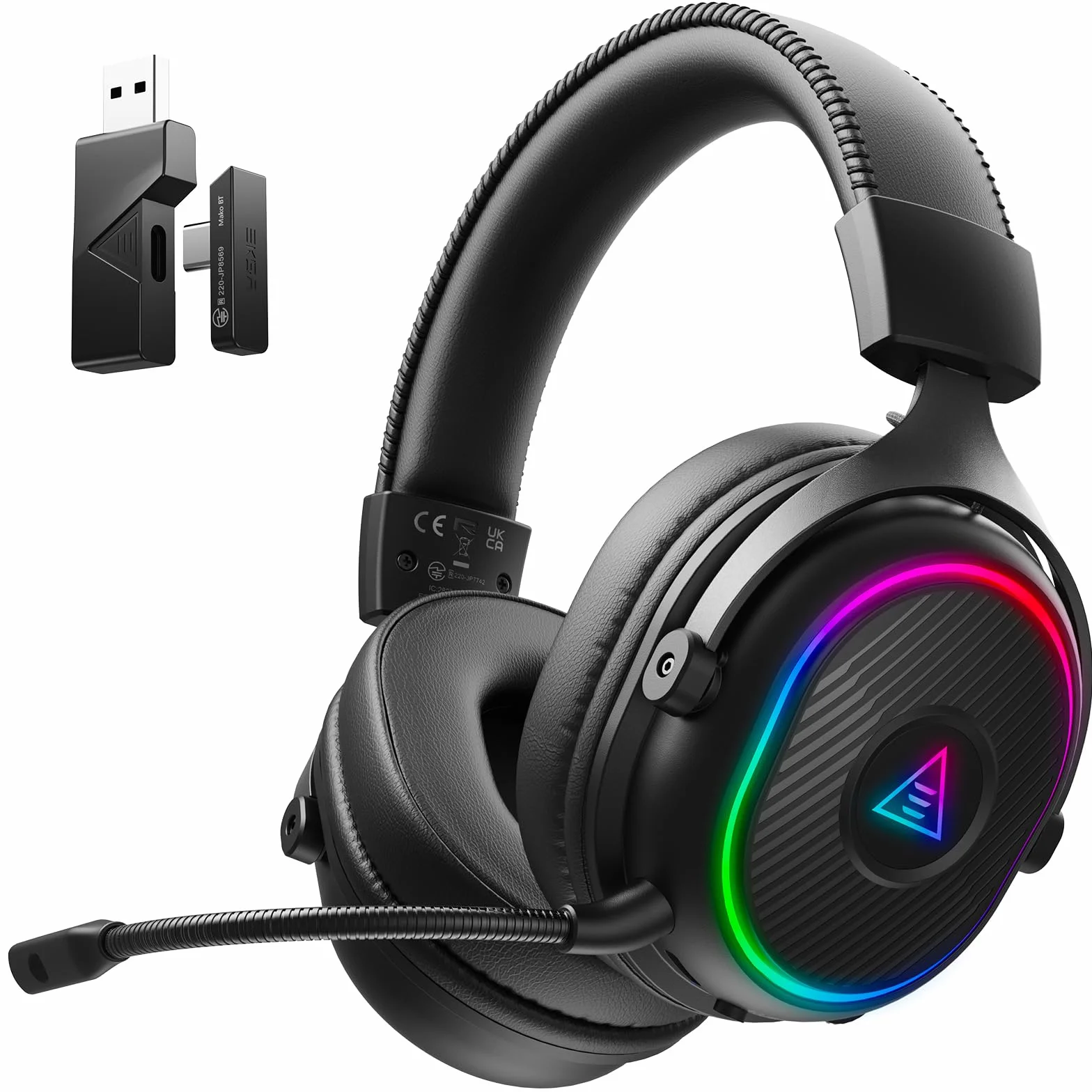 EKSA Mako BT Cuffie Gaming Wireless Per PC/Ps5/Ps4, 2,4GHz Wireless+5.3 Bluetooth Cuffie con Microfono 3D Qualità Audio Senza Perdita di Bassa Latenza, Durata di Oltre 80+ Ore