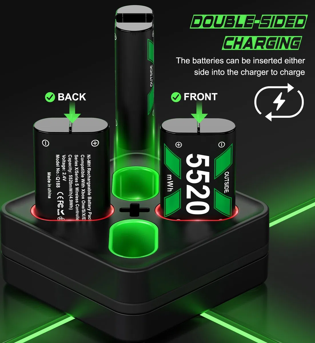 Caricabatterie per controller Xbox One ricaricabile con batterie 4x2550mAh per Xbox Series X|S/Xbox One, Stazione caricabatterie per Wireless Xbox One S/Xbox One X/Xbox One Elite Controller