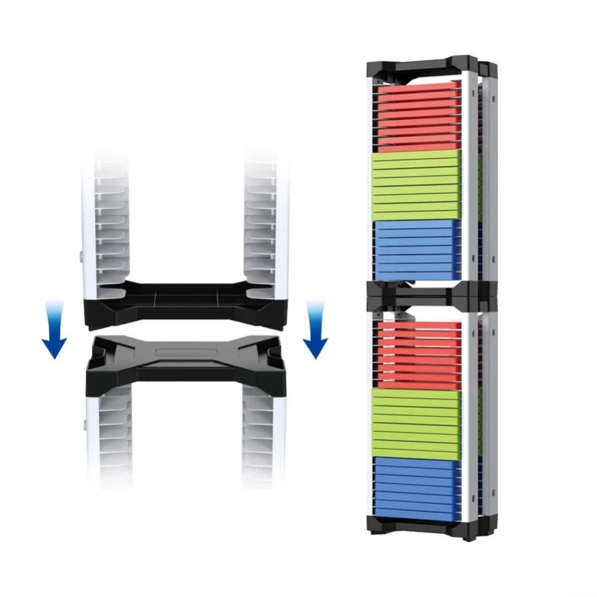 Scaffale a torre di archiviazione per videogiochi, contiene 46 dischi con supporto per controller integrato, organizer per supporti in ABS, supporto per console e accessori da gioco (doppio strato)