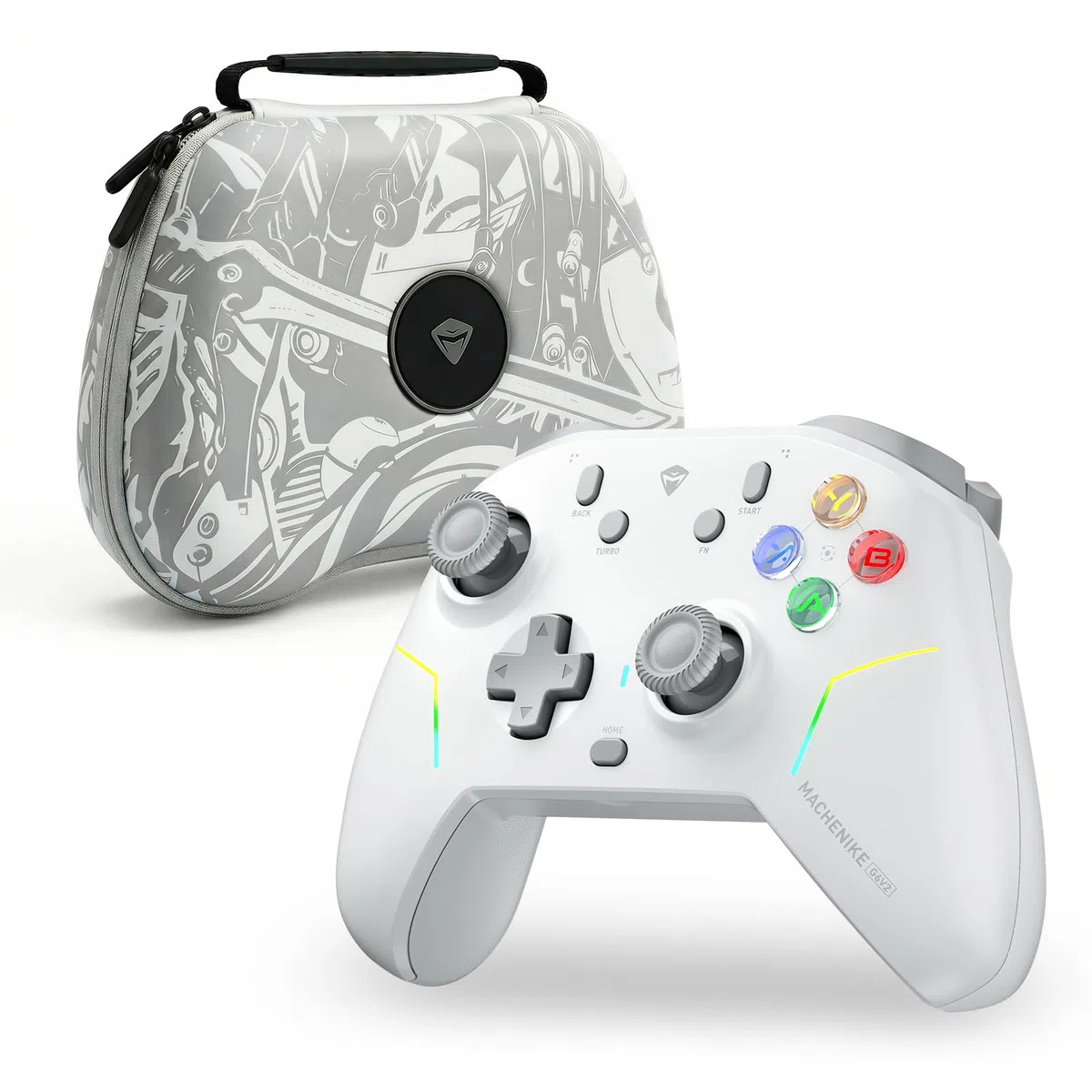 Machenike G6V2 Controller, 2 motori a bobina mobile HD, joystick TMR con coppia regolabile, 2 trigger TMR, pulsanti ABXY facilmente intercambiabili, 4 pulsanti programmabili, 1000 Hz, 1200 mAh, Bianco