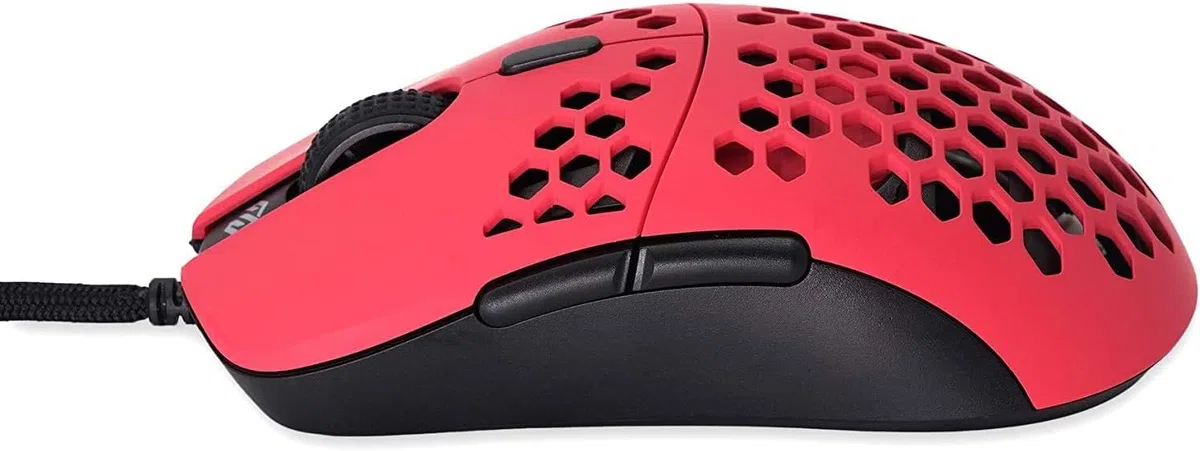 Gwolves Hati HTM - Mouse da gaming cablato, ultra leggero, con design a nido d’ape, sensore 3360, piedini in PTFE, 6 pulsanti, solo 61 g, colore: rosso (Faze Red)