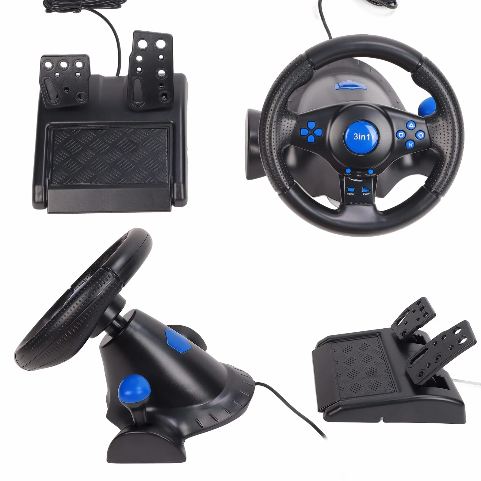 Yinhing Volante da Gioco con Rotazione di 180 Gradi, Volante Multifunzione da 3 Pollici e Pedali per PC Ed Esperienza di Gioco per gli Appassionati di Corse