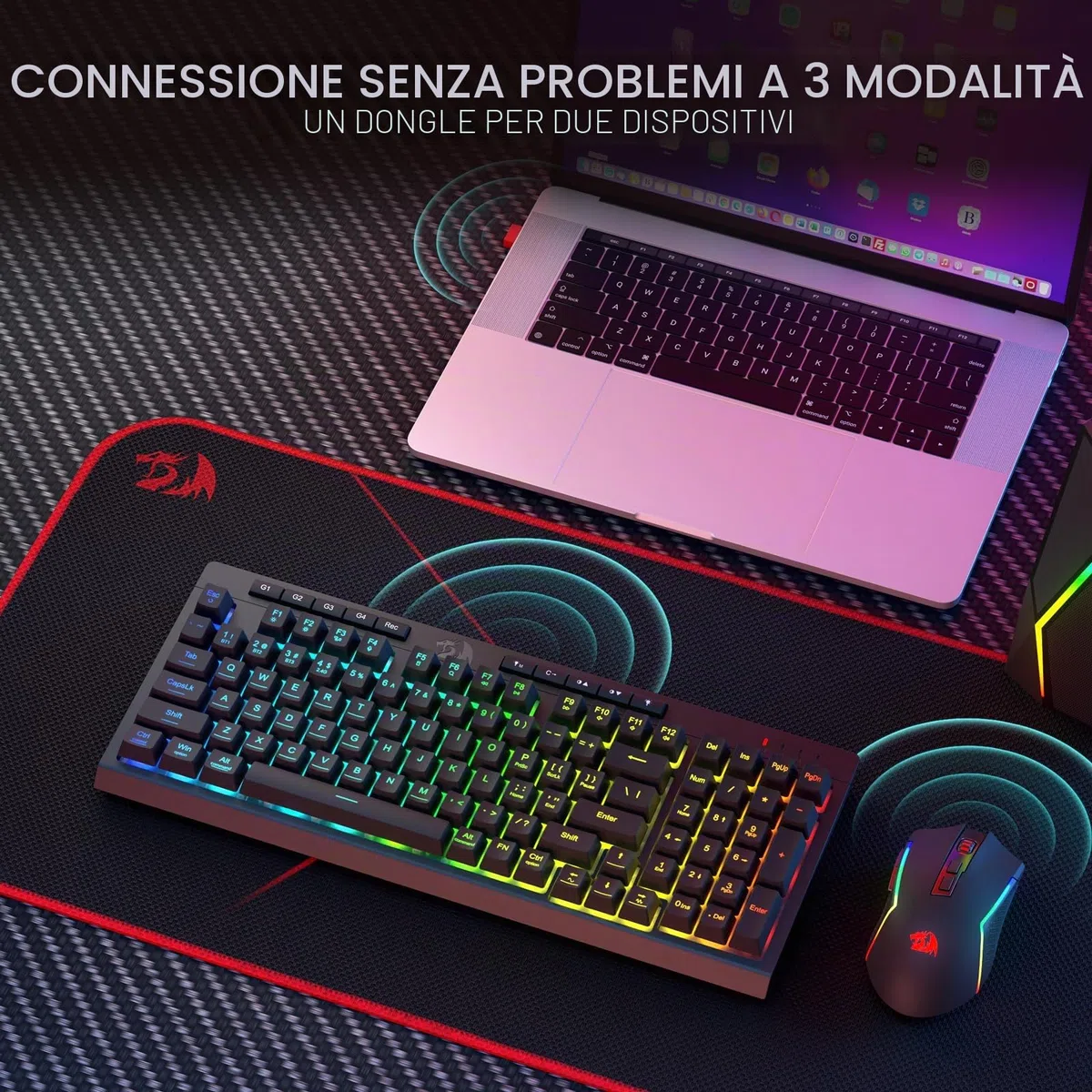 Redragon BS142 - Tastiera e mouse da gioco senza fili, tastiera K515 PRO RGB e mouse da gioco M693 Pro, 98 tasti, US LAYOUT