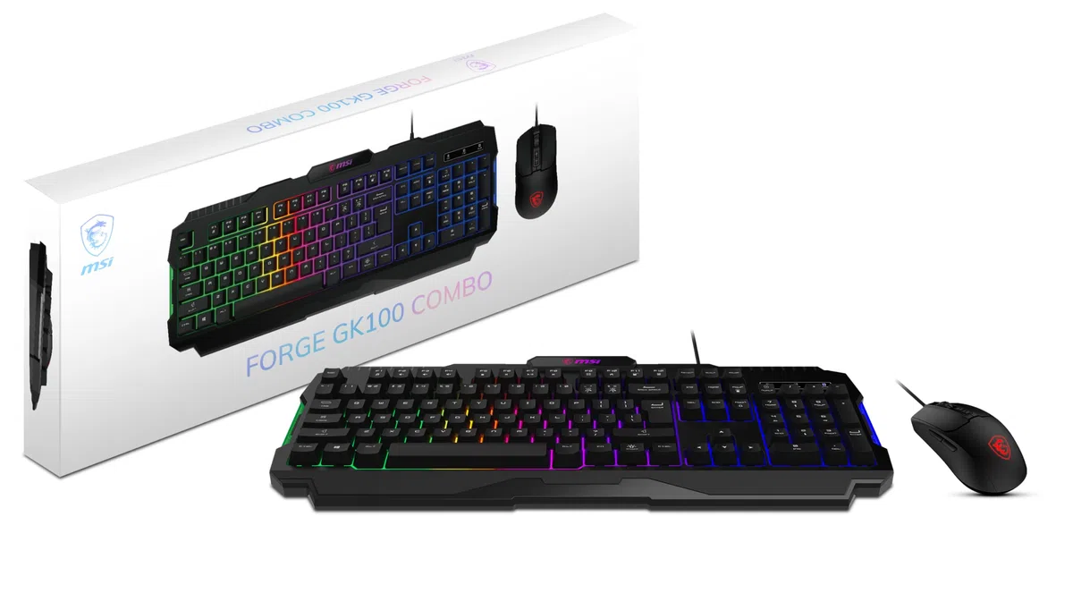 MSI Forge GK100 Combo - Set tastiera e mouse RGB da gioco, 19 tasti, anti-ghosting, sensore ottico 6400 DPI
