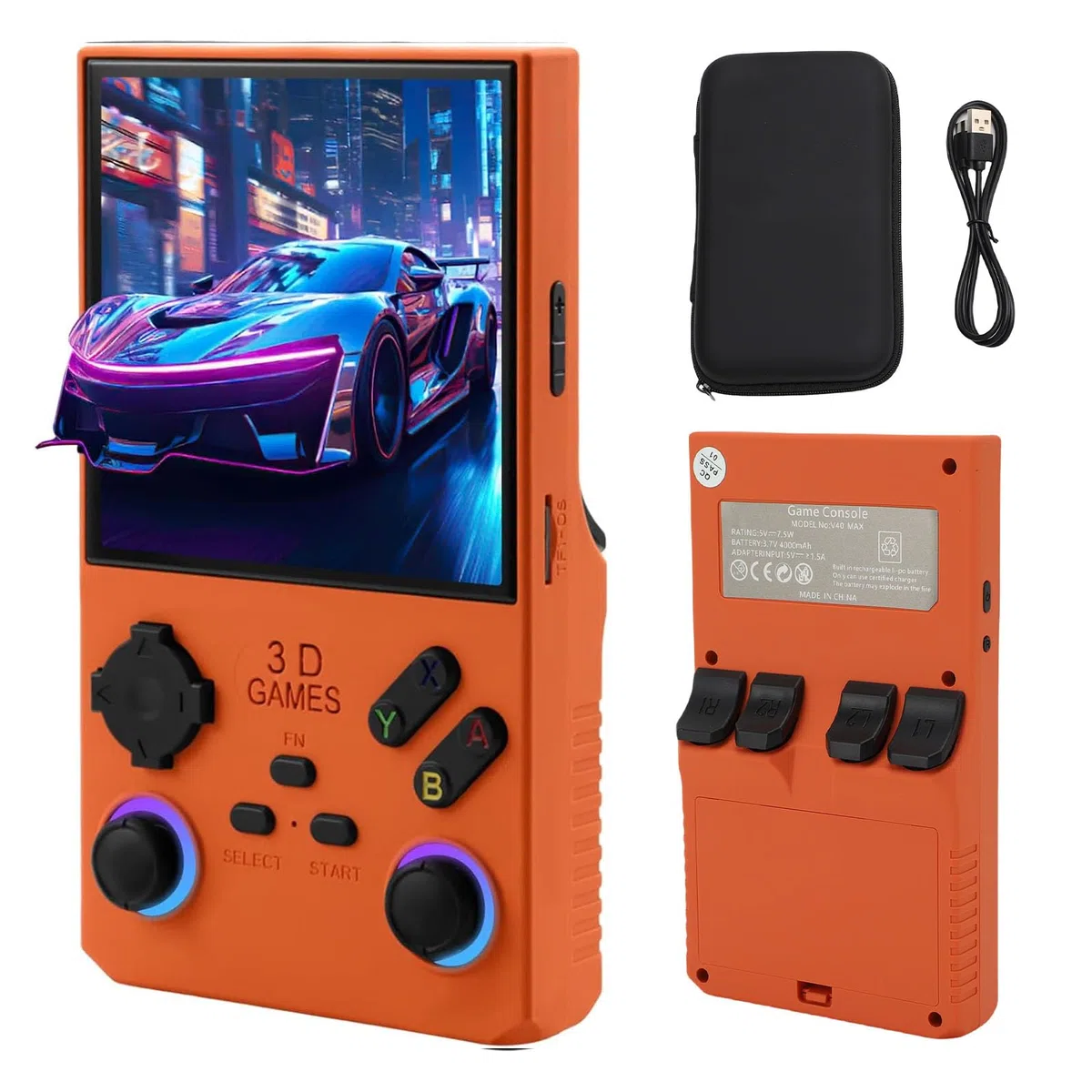 Console da Gioco Portatile retrò Console Portatile da 4,0 Pollici con Spazio di Archiviazione da 256 GB, Ideale per Viaggiatori di Tutte le età (ORANGE)