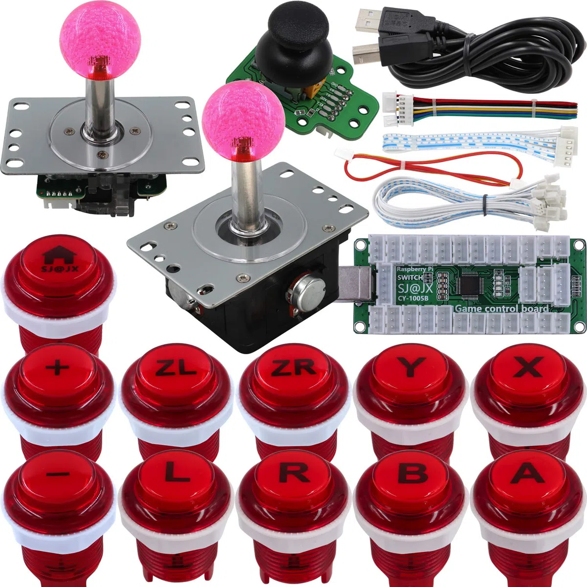 SJ@JX Arcade Game Controller 3D Gamepad Analog Stick Sensor Fly Joystick Microswitch MX LED Button USB Encoder Light Cable for PC PS3 Nintendo Switch Android Raspberry Pi