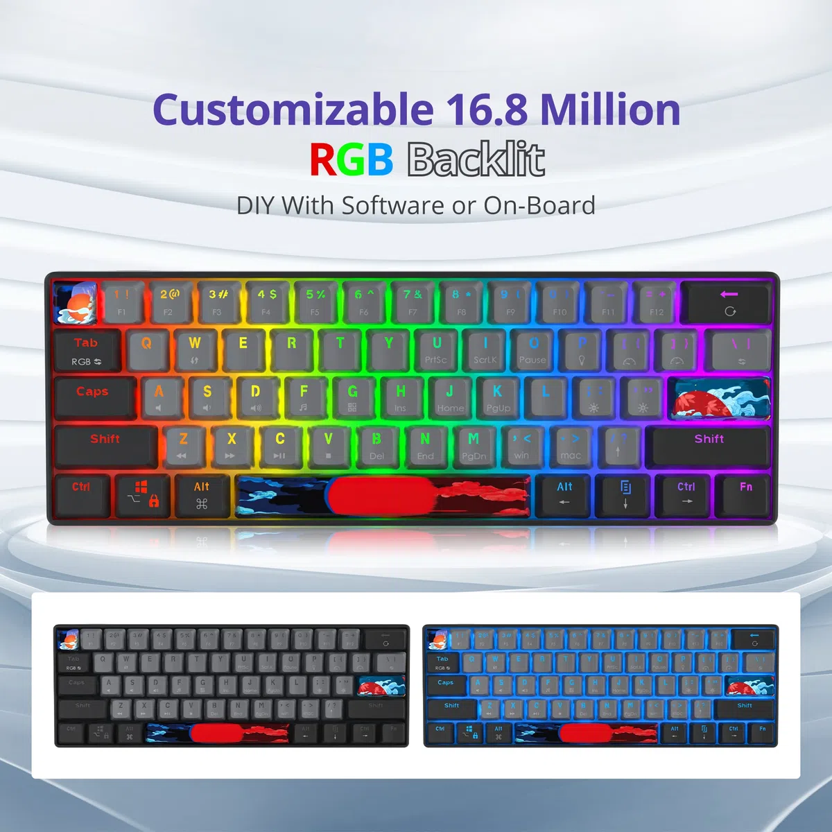 Mini tastiera meccanica da gioco RGB, 60% percento, interruttore blu, ultra compatta, retroilluminata, ergonomica, cablata, con tasti in PBT grigio/nero, per Mac/Win/PC/ps4/ps5 (interruttore